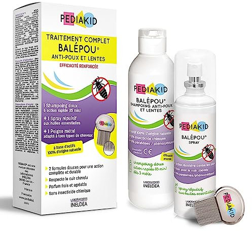 PEDIAKID - Traitement complet Balépou® anti-poux et lentes - 1 Shampoing Anti-Poux et Lentes 200 ml + 1 Spray Répulsif 100 ml + 1 peigne