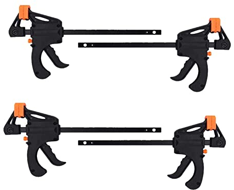 Maizoon Abrazaderas F para carpintería, paquete de 4, clip de agarre rápido y kit de herramientas de barra de trinquete con una sola mano, herramienta de mano para proyectos de bricolaje, ND01