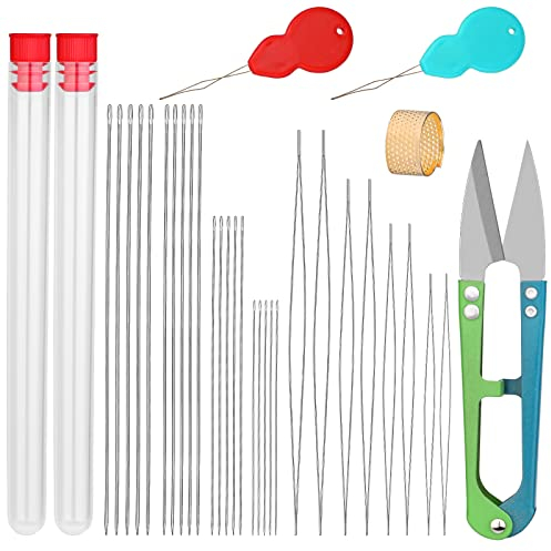 28 Stück Perlennadel, 8 Stück Großen Augen Perlennadeln und 20 Stück Langen Geraden Perlenfadennadeln, Perlennadeln zum Auffädeln Von Perlen Nähnadeln für Schmuckherstellung DIY Dekoration
