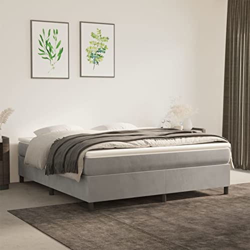 Tidyard Sängram, stoppad säng, ungdomssäng, gästsäng, sovrumssäng, dubbelsäng/enkelsäng, balksäng, sängram med ribbotten, träsäng, ljusgrå, 180 x 200 cm, sammet