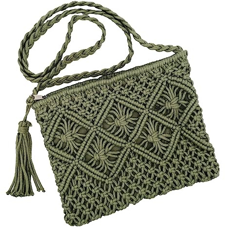 oukesin Petite Sac bandoulière en Coton pour Femme macramé,Vert armée