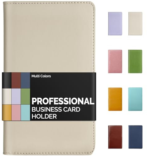 Sooez Leather Professional Business Card Book Holder Organizer, 240 Capacity Credit Card Booklet, PU Name Cards Holder Storage File for Men Women, Beige