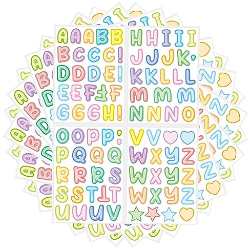 ATBUSS 10 Hojas de Pegatinas de Letras Impermeables y Coloridas - Manualidades DIY, Scrapbooking para Vasos de Agua, Tarjetas de Felicitación