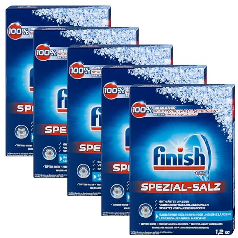 Finish Spezial Salz Calgonit 1,2kg | Spülmaschinensalz zum Schutz vor Kalkablagerungen, Wasserflecken, saubere Ergebnisse und längere Maschinenlebensdauer (5er Pack)