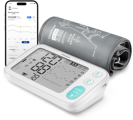 CheckMe BP3 Blutdruckmessgerät Oberarm, 2*250 Datenspeicher, 22-45cm Manschette, klinisch validiert, Arrhythmie-Erkennung, auch für Diabetiker und Schwangere, Großes Dual-Display, Sprachansage mit APP