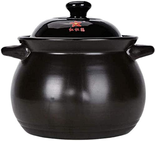 TEmkin Cazuela Olla Cazuela De Barro Estofado Cocción Lenta Cocción A Fuego Lento Sartén Ovalada De Gran Capacidad Negro-Negro_3.3L (Negro 3.3L)