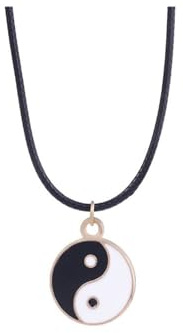 LAFATINA Collar de Acero Inoxidable Yin Yang Tai Chi Unisex Adulto Negro Cuerda de Cuero Cadena Collar de Halloween Diploma de la Escuela Secundaria