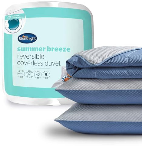 Silentnight Summer Breeze Coverless Duvet - Seersucker 2.5 Tog Summer Lightweight King Duvet Quilt Reversible - Includes Matching Pillowcase - Machine Washable - Grey and Light Blue - King