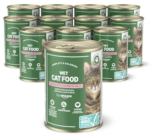 by Amazon Katzensfutter, nass, getreidefrei, Dose, Lachsstück in Gelee (ASC-zertifiziert), 12 x 405 g