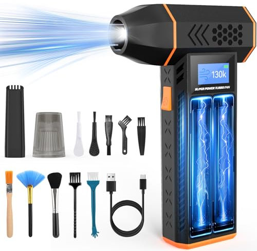 2-in-1 Elektrische Staubgebläse Druckluftspray für PC Reinigungsset, 4-Gang 130000 U/min Compressed Air Duster, Mini-Gebläse mit Akku, Staubbläser für Computer, Tastatur, Haus, Outdoor und Auto