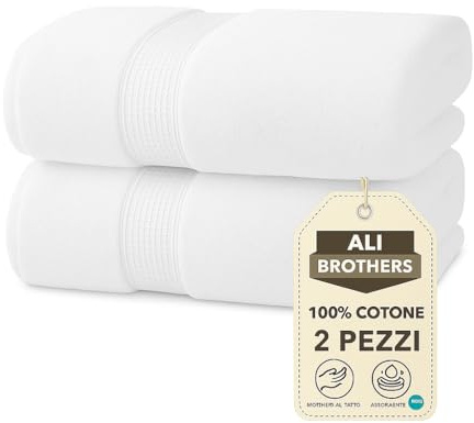 Set 2 Asciugamani- 2 Teli da doccia - Set di 2 asciugamani da bagno grandi, 100% cotone da 550 g/m², extra morbidi, altamente assorbenti e ad asciugatura rapida, 100 x 160cm, colore bianco.