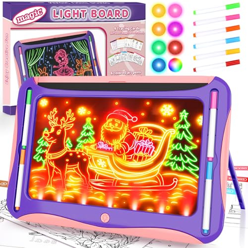 Magic LED Drawing Board for Kids, Girls Toys Age 6-8, Light Up Tracing Pad with 9 Double-Sided Cards, 6 Washable Markers, Arts & Crafts Kits Learning Toy Glow Up Doodle Board Christmas Birthday Gifts