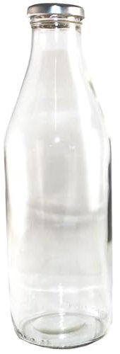 Bottiglia Latte Vetro Varie Dimensioni Cilindrica Trasparente Riutilizzabile Tappo Classica Resistente Alimentare (1LT)