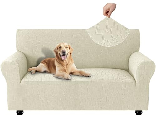 Ystyle Funda Sofa 2 Plazas, Couch Cover Elasticas, Funda para Sofa Antiarañazos Gatos, Forros para Sofas Antideslizante, Protector Sofa Antimanchas Lavable Anti Perros, Beige