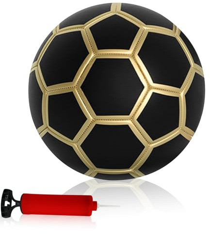 WIYETY Fotboll storlek 5 med luftpump: Träning tjock officiell boll för barn unisex ungdomar och vuxna, inomhus utomhus (svart guld)