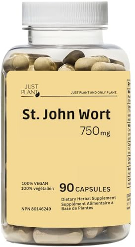 Organic St. John’s Wort Capsules 750 mg, 90 Vegan Capsules | Natural Stress Support | with Hypericum Perforatum Extract Herbal Mood Support Gluten-Free, Non-GMO Made in USA