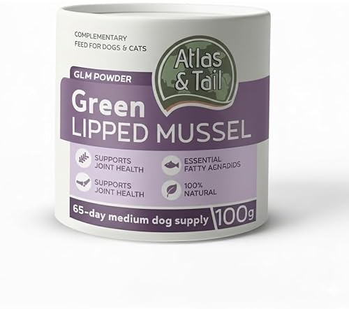 Atlas & Tail Green Lipped Mussel Powder for Cats and Dogs - Natural Hip & Joint Supplement - 100% Pure - 100g