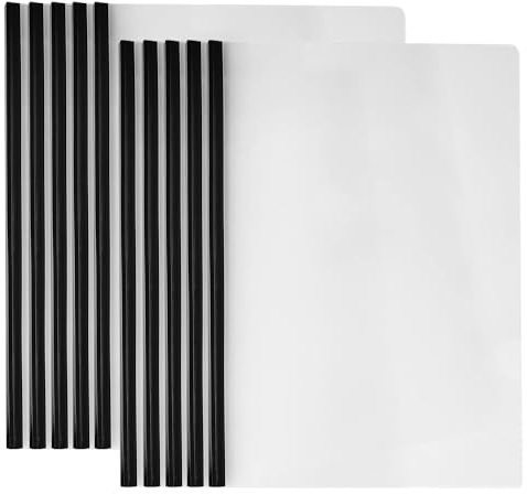 10 copertine per rapporti A4 con barra scorrevole, copertura in plastica, trasparente, per classificazione documenti scolastici, ufficio, colore nero