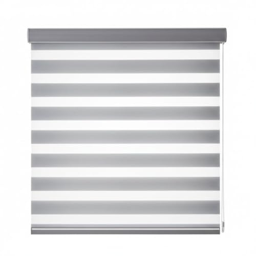 Estor Enrollable Noche y Día – Cortina de Doble Tejido con Franjas Horizontales para Control Solar y Privacidad, Instalación Pared o Techo, (Gris, 150X200CM)