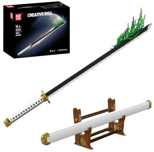 Mould King 10258 MOC Samurai Sword Building Block Model, 1674+ Piece LED Light-Up Anime-Inspired Sword Display with Scabbard, Battery Box & Stand, Large-Scale Decorative Assembly Model