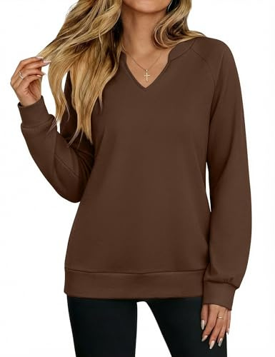 Aottori Sweat Femme Col V sans Capuche Manches Longues Oversize Coton | Haut Femme, Chic Élégant , Doux Souple, Extensible, Respirant, Confortable, Quotidien, Bureau, Voyage, Automne