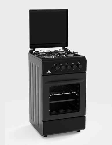 Cucina A Gas 4 Fuochi Con Forno A Gas 50 x 50 cm Colore Nero Con Coperchio, ROBUSTA