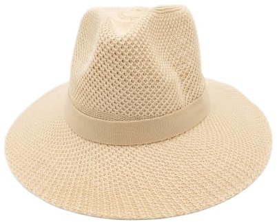 OUTLETISSIMO® Unisex sommar bred brätte panamahatt med lätt halm, justerbar andningsbar solhatt - beige V043