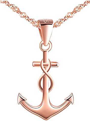 INFINIONLY Damer flickor halsband armband och örhängen, 925 silver smycken set, ankare halsband armband örhängen, hänge armband örhängen med ankare och oändlighetssymbol, roséguld, Sterlingsilver