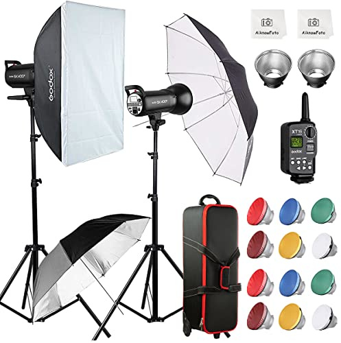 Godox 800Ws 2Packs SK400II 2.4G Studio Strobe Flash Light Kit,GN65 5600K Monolight Bowens Mount Flash for Studio Photography with XT-16 Transmitter,Softboxes,Light Stands,Reflectors,Umbrella,Carry Bag