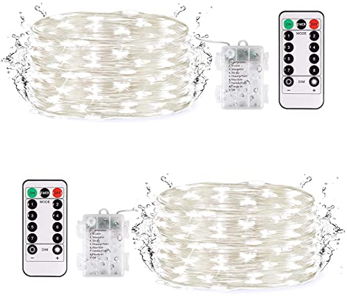 Lichterkette Weihnachtsbaum, Lichterkette Außen Innen, 2 x 50 LED Lichterkette Batterie Mit Timer Fernbedienung, 5M Mini Batterie Betrieb 8 Modi Weiße Outdoor Weihnachten Kinderzimmer Weihnachtsdeko