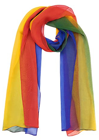 sourcing map Long Chiffon Poids léger Pente Couleur Écharpe Femmes Rouge Jaune Vert Bleu Taille unique