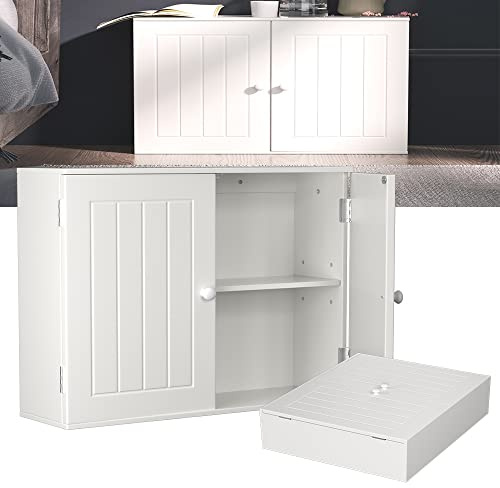 YouseaHome 2 Doors Wall Mounted Storage Kitchen/Bedroom/Bathroom Cabinets Under Sink Cabinet, Cabinet Cupboard Unit with Adjustable Shelf, Bathroom Double Modern Cupboard, White