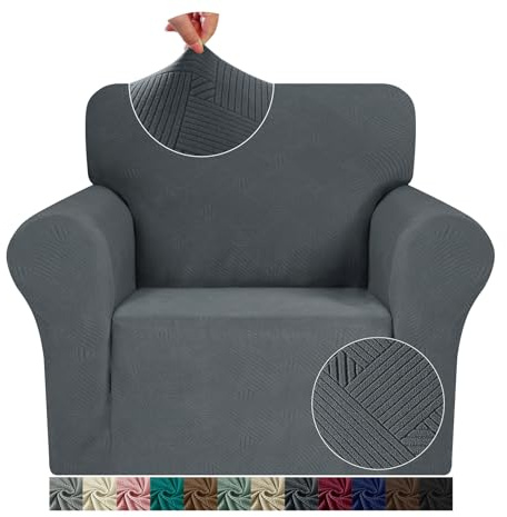 JIVINER Chair Sofa Slipcovers Stretch Chair Covers for Living Room Washable Couch Covers Armchair Universal Sofa Furniture Protector with Elastic Bottom for Pets and Kids (Chair, Dark Gray)