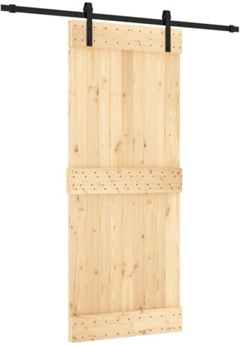 vidaXL Puerta corredera con herrajes Madera Maciza de Pino 85x210 cm, Puerta Interior, Puerta corredera Interior, Puerta corredera de establo