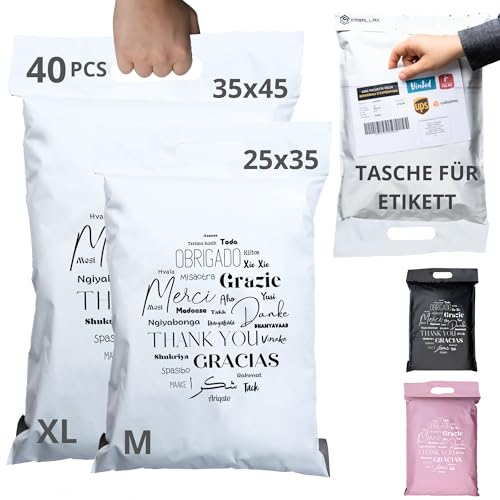 EMBALLAX - 40 Versandtaschen MIT TASCHE FÜR VERSANDETIKETT - 2 Größen M/XL - WIDERSTANDSFÄHIG/WASSERDICHT - Versandtüten für Kleidung - Warensendung Umschlag für Kartons - Versandbeutel - Danke