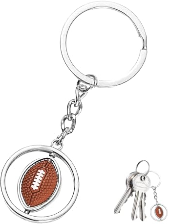 BIVOFU Drehbarer American Football Schlüsselanhänger im 3D-Design/Ultimatives Geschenk für Fußballfans und Spieler, silberfarben – für Sportbegeisterte aller Altersgruppen