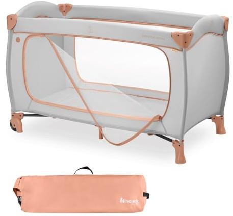 hauck Lettino Da Viaggio Sleep N Play Go Plus - Culla Neonato Fino a 15kg - Letto Pieghevole 120x60, Borsa Inclusa, Ampia Apertura - Box Bambini Compatto, con Ruote Integrate - Dusty Cork
