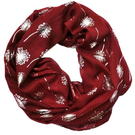 Seide Loop Schal Halstuch Schals Rundschal Schlauchschal Tücher Damenschal Pusteblumen glitzer Damen (Weinrot)