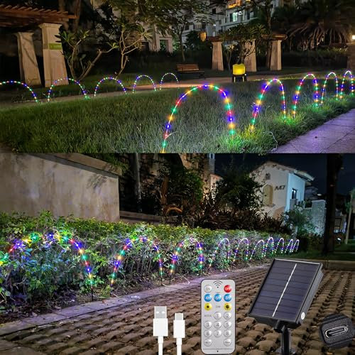 Tacobey Solarleuchten für Außen Garten, 5 Stück LED Rohrleuchten Anschließbar, Wasserdicht Solarlampe Wegbeleuchtung für Außen Garten Rasen Auffahrt Gehweg Wege Deko (Bunt)