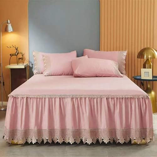 Calefee Betthusse 200x220 ohne Kissenbezug, Betttuch mit Gummizug Baumwolle Einfarbiges Rosa Mit Spitze