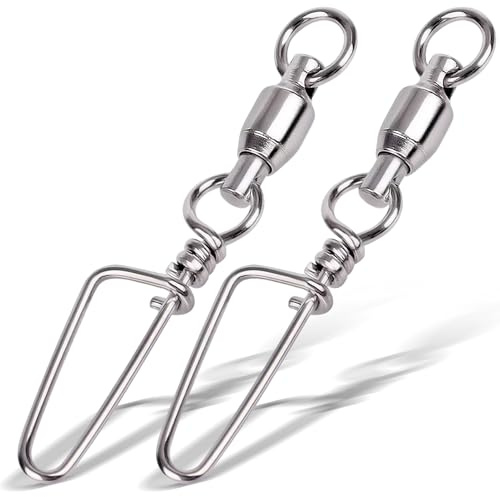 Annyswit 50 Pcs Fishing Snap Swivels Ball Bearing Swivels, 5 Sizes Stainless Steel Swivel with Coastlock, Strong Welded Ring, Suitable for Rivers, Freshwater, Float Fishing and the Sea (Snap Swivels)