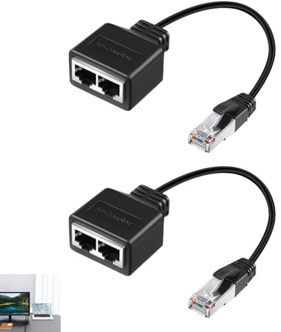 2 Piezas Divisor Ethernet Splitter RJ45 Adaptador Ethernet 1 a 2 Puertos, Extensor de Cable LAN con 1 Conector Macho a 2 Hembras, Compatible con Cat5 Cat5e Cat6 Cat7, Adaptador Red LAN Dispositivos