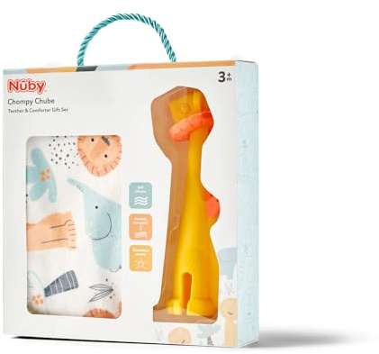 Nuby Baby Teething Set with 2-Piece Keepsake Giftbox, 3M+, Chompy Chubes