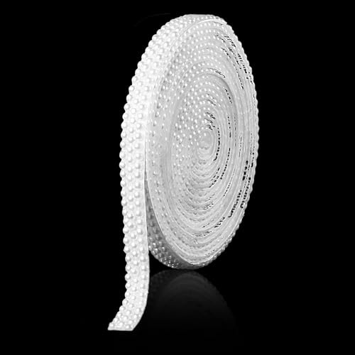 3 Yards Pearl Ribbon - Self-Adhesive Rhinestone Strips for Crafts, Bling Pearl Trim for DIY Crafts, Wedding/Birthday Party Decoration, Stick-On Pearls Wrap Roll Crystal Tape