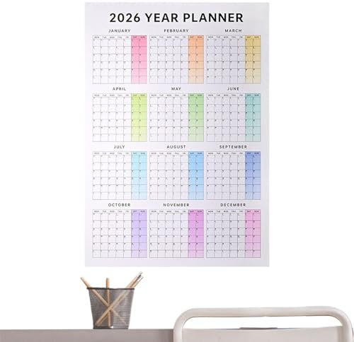 Yulokdwi Calendario De Pared Anual 2026,Planificador Mensual Grande 12 Meses | Vista Mensual Y Semanal - Para Entornos Versátiles Como Hogar Oficina Aula Y Estudio