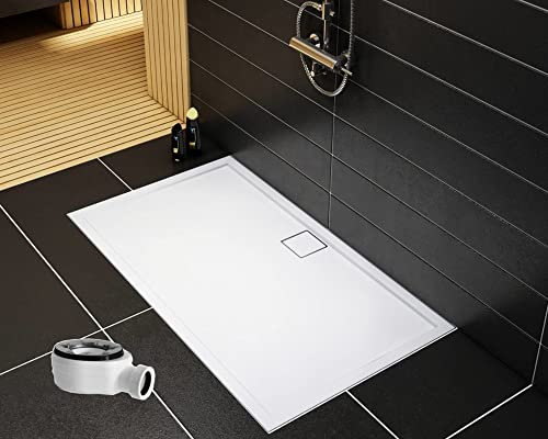 Sellon24® Duschwanne Duschtasse Walk in rechteckig Acrylwanne Flach Stabil Duschplatte Duschboard 80 x 140 Bau-Höhe 5 cm