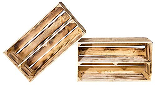 Vinterior set med två nya flätade breda lådor som sko- och CD/bokhylla – fruktlåda, stapelbar med mellanskiva 68 cm x 40,5 cm x 31 cm (LxBxH)