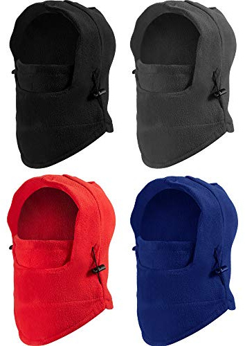 4 Pieces Kids Balaclava Hat Fleece Winter Ski Mask Double Warmer Face Cap (Black, Red, Grey, Blue)