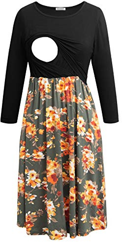 Smallshow Nursing Dresses 3/4 Sleeve Maternity Breastfeeding Dress for Women