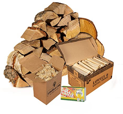 Logpile - Extra Thin Pizza Oven Kiln Dried Hardwood Logs Starter Kit (20kg) | Mixed 25cm Logs with Kindling, Firelighters & Matches | Fast Lighting, High Heat I 100% Sustainable British Firewood